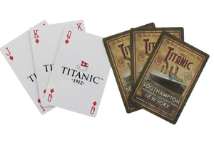 Two sets of three cards, each fanned out, one set showing the front of the cards and one set showing the back.