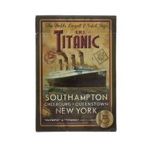 Load image into Gallery viewer, Box of Titanic playing cards showing an illustration of the Titanic sailing
