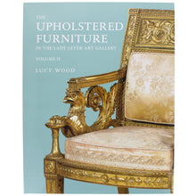 Load image into Gallery viewer, Front cover of Volume 2 of Upholstered Furniture, with a colour photograph of an ornate gilded chair