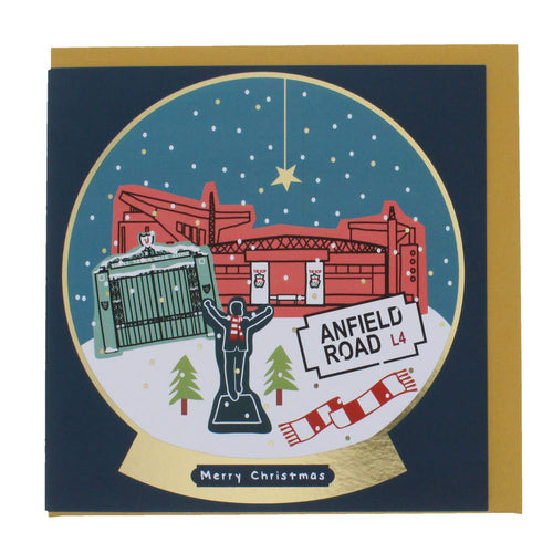 Anfield Road snowglobe Christmas card